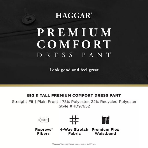 Haggar Big Men Iron Free Premium Comfort Stretch Khaki Dress Pants 50x29 - Picture 6 of 15